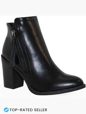 Ankle Booties Side Zip Chunky Heel Faux Suede Casual